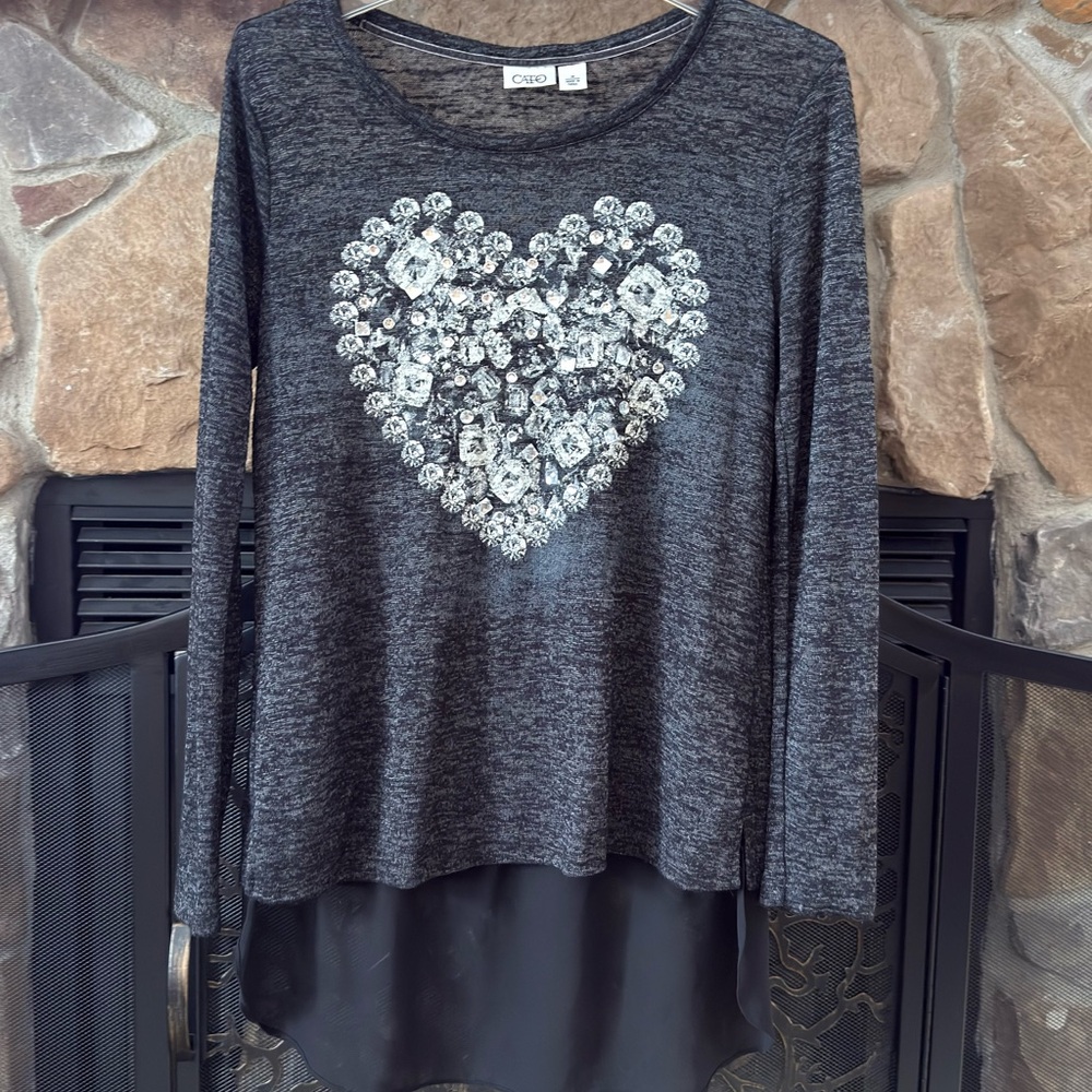 Cato Gray Heart Embellished Women's Top